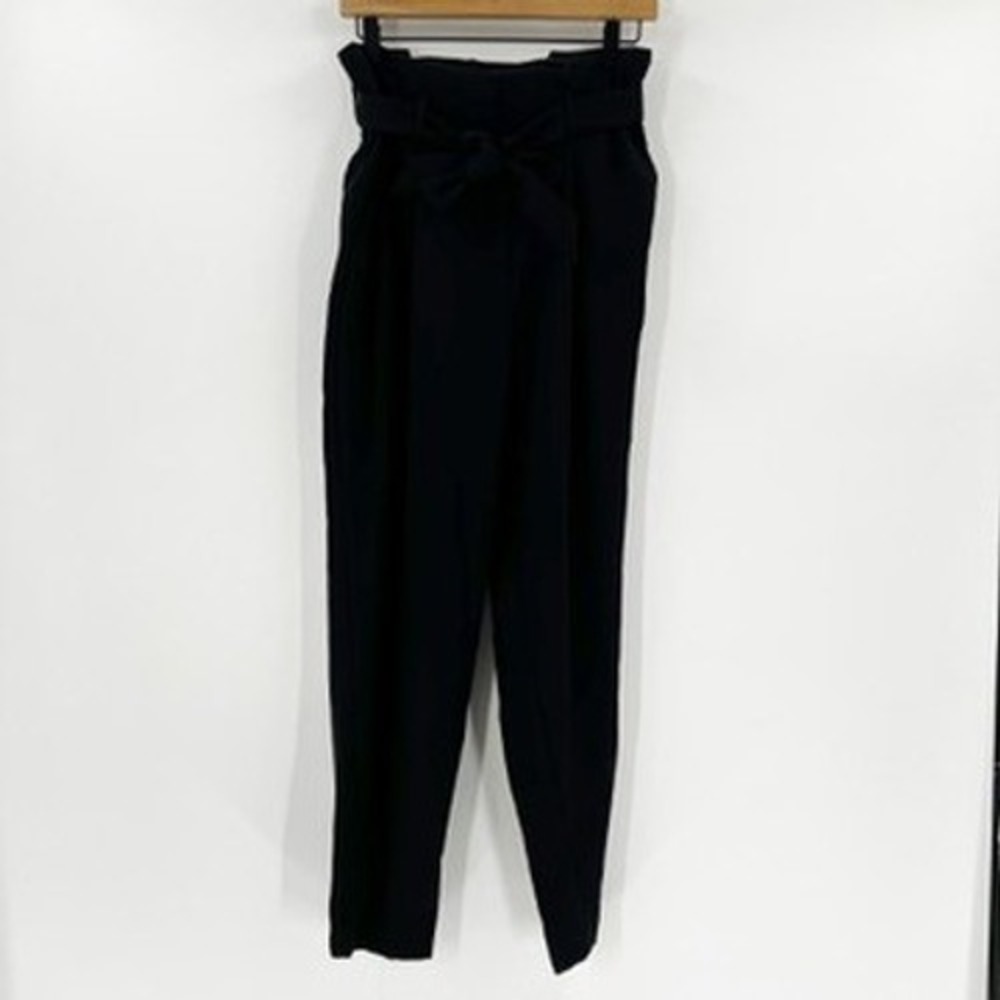 H&M Black Paper Bag Waist Pants, High Waisted Tie‎ Belt, Size 8